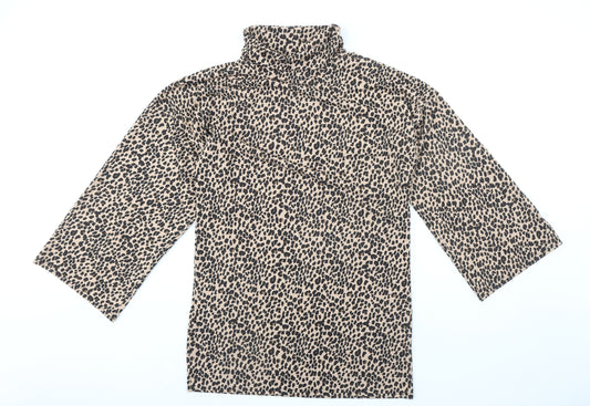 PRETTYLITTLETHING Womens Beige Animal Print Polyester Mini Size 8 High Neck - Leopard Print