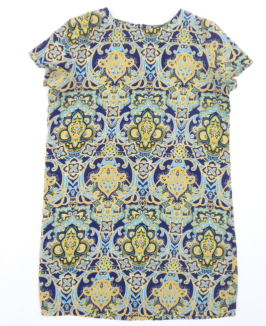 Boohoo Womens Multicoloured Geometric Polyester Shift Size 10 Round Neck Zip - Mosaic Print