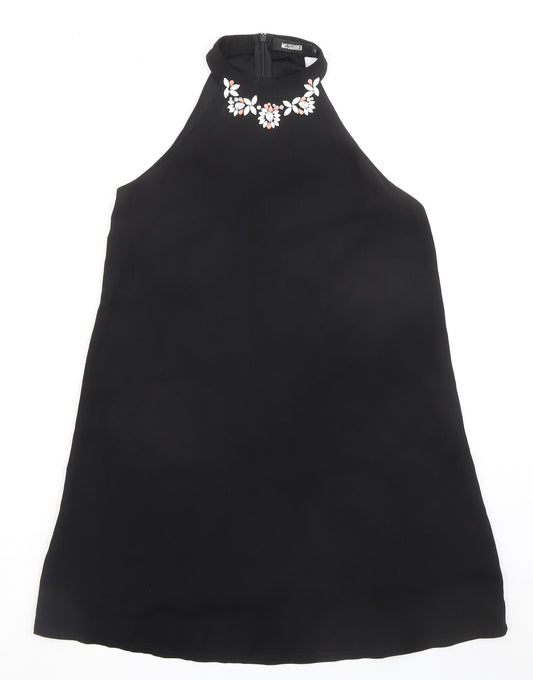 Missguided Womens Black Polyester Trapeze & Swing Size 10 Halter Zip - Embellished Neckline