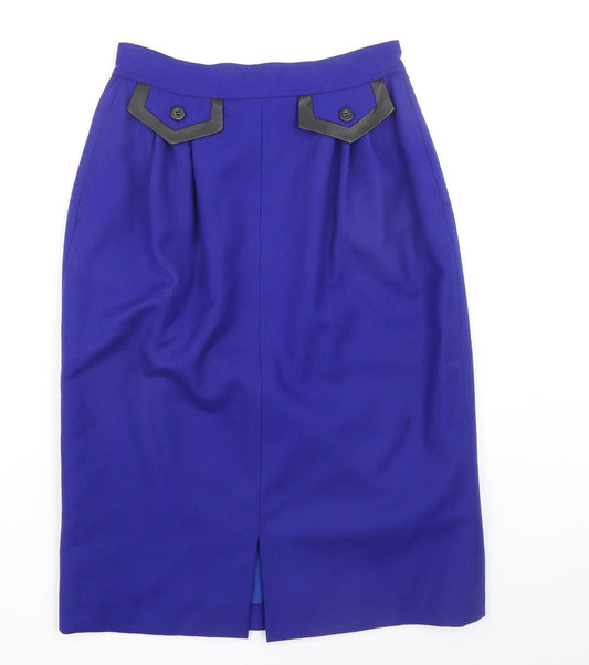 Cache D'Or Womens Blue Wool A-Line Skirt Size 14 Zip