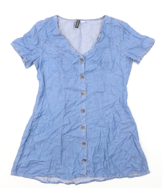 Divided by H&M Womens Blue Lyocell Mini Size 10 V-Neck Button