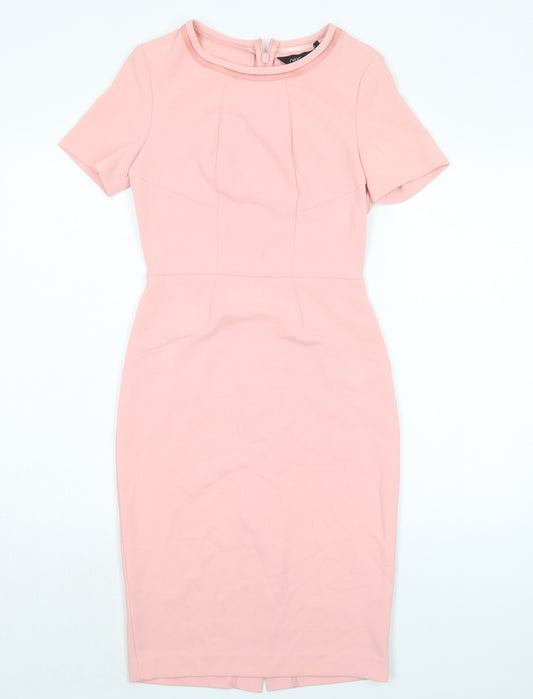 NEXT Womens Pink Polyester Pencil Dress Size 6 Boat Neck Zip