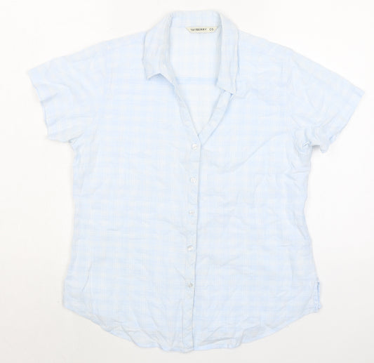 TAYBERRY CO. Womens Blue Plaid 100% Cotton Basic Button-Up Size M Collared
