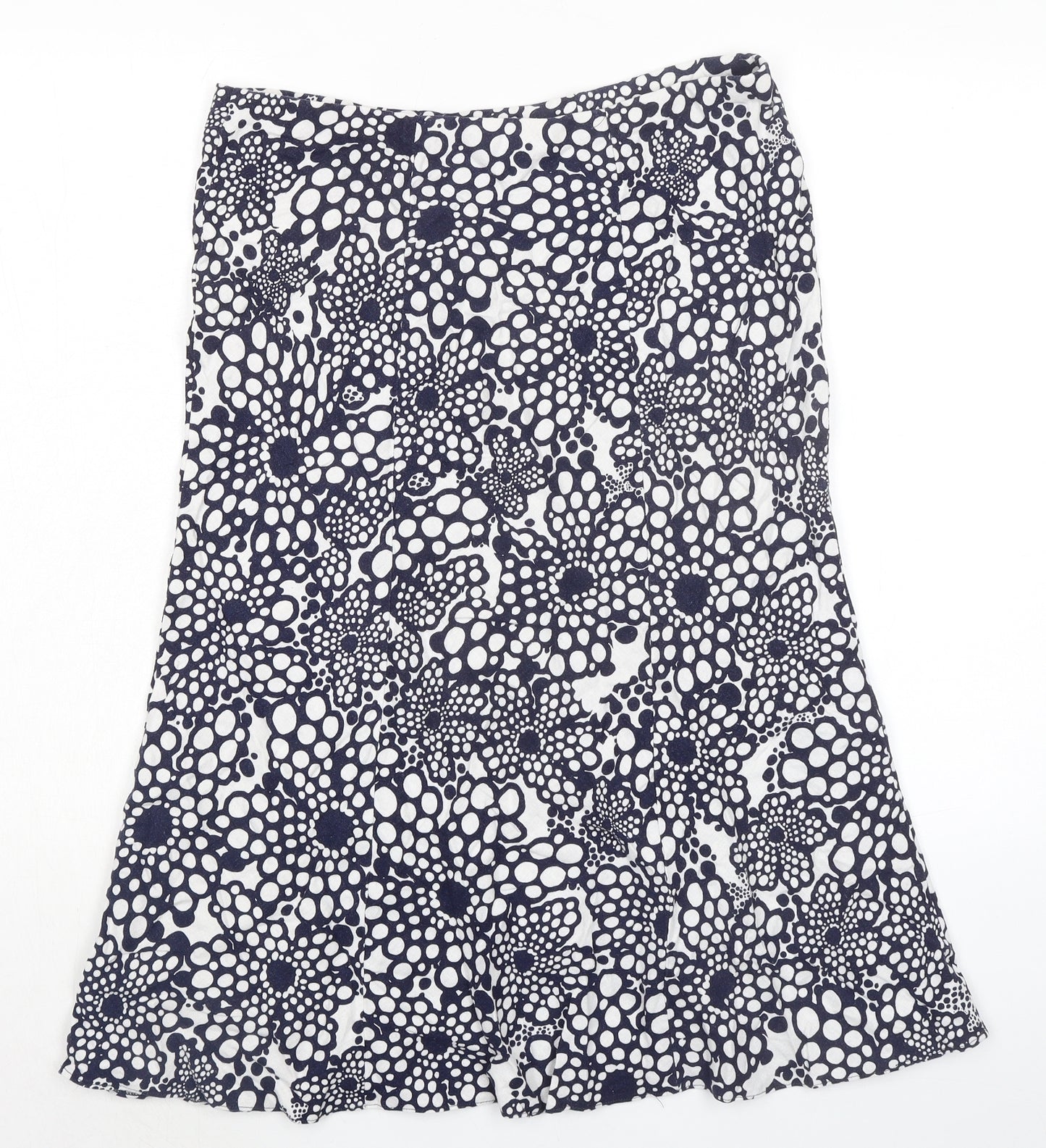 Classic Womens Blue Floral Linen A-Line Skirt Size 14