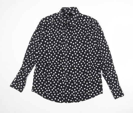H&M Mens Black Polka Dot Cotton Button-Up Size L Collared Button