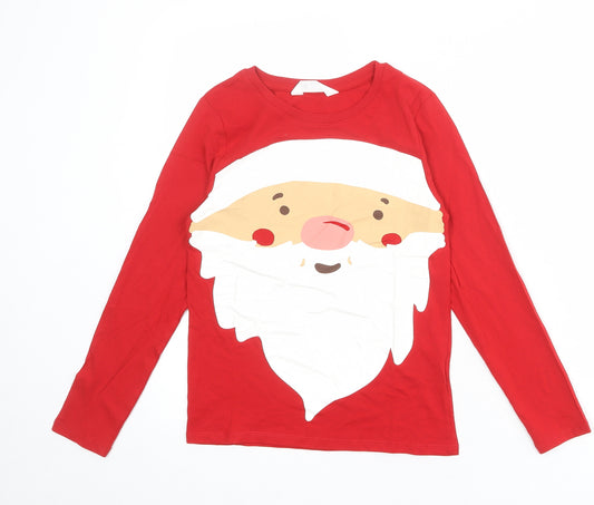 H&M Boys Red 100% Cotton Basic T-Shirt Size 8-9 Years Round Neck Pullover - Size 8-10 Years Santa Claus