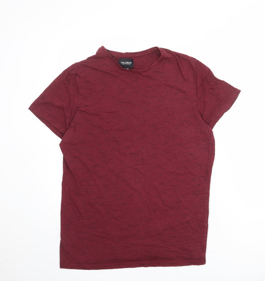 Pull&Bear Mens Red Cotton T-Shirt Size M Round Neck