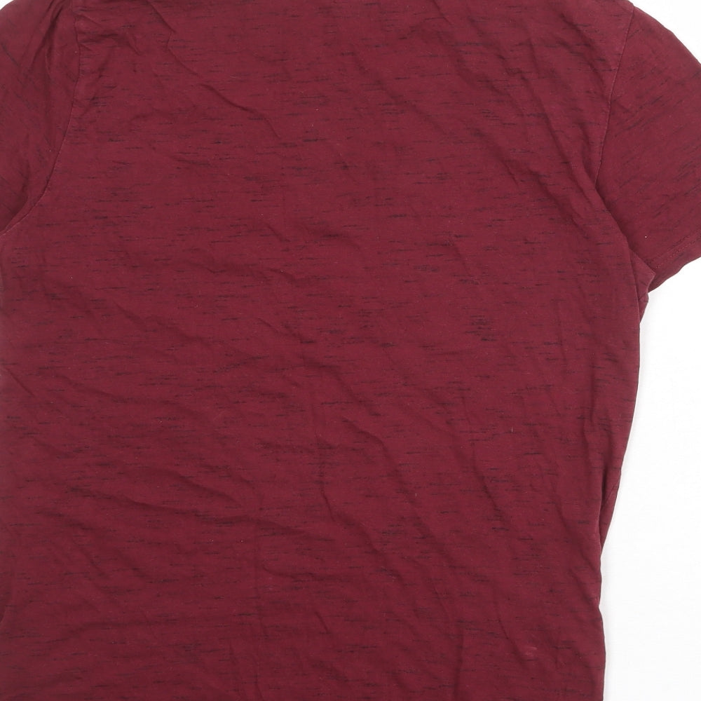Pull&Bear Mens Red Cotton T-Shirt Size M Round Neck