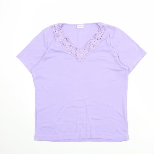 Damart Womens Purple Polyester Basic T-Shirt Size 14 V-Neck - Knit Neckline Detail