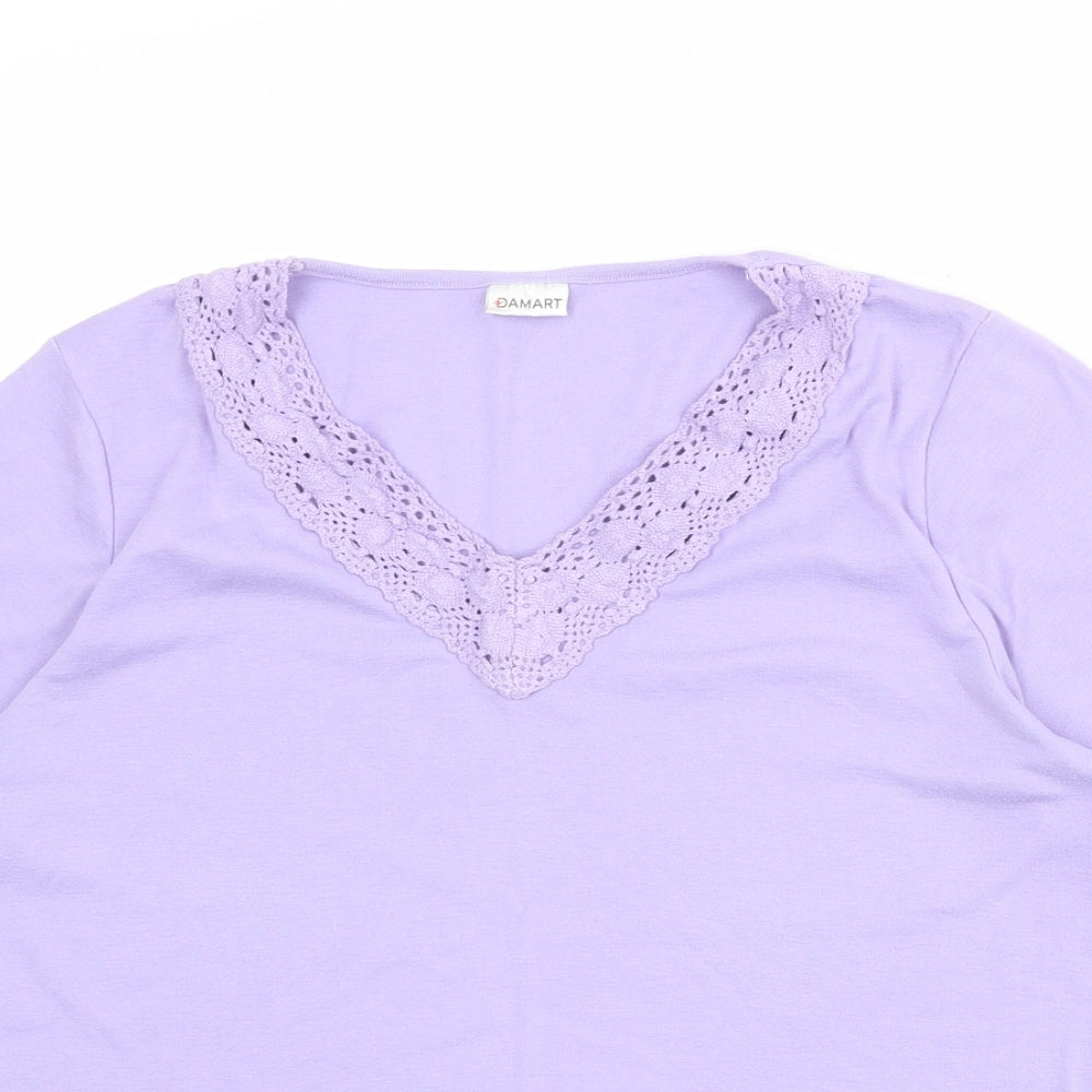 Damart Womens Purple Polyester Basic T-Shirt Size 14 V-Neck - Knit Neckline Detail