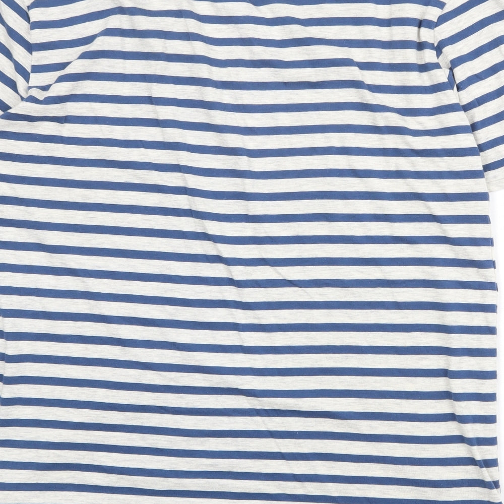 Bershka Mens Grey Striped Cotton T-Shirt Size L V-Neck