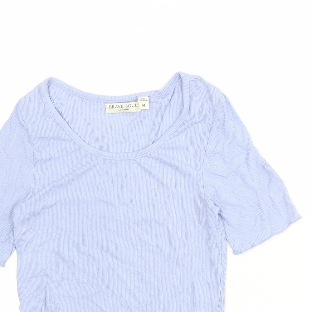 Brave Soul Womens Blue Viscose Basic T-Shirt Size M Round Neck