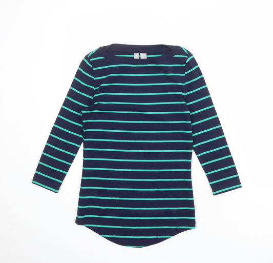 Kenar Womens Blue Striped Cotton Basic T-Shirt Size M Round Neck