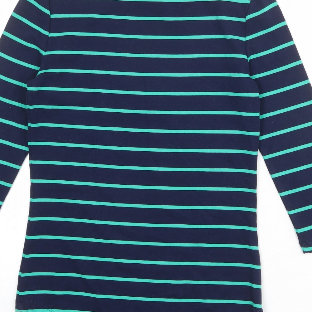 Kenar Womens Blue Striped Cotton Basic T-Shirt Size M Round Neck