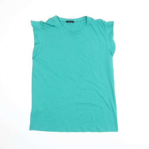 Massimo Dutti Womens Green 100% Cotton Basic T-Shirt Size S Round Neck