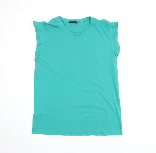 Massimo Dutti Womens Green 100% Cotton Basic T-Shirt Size S Round Neck