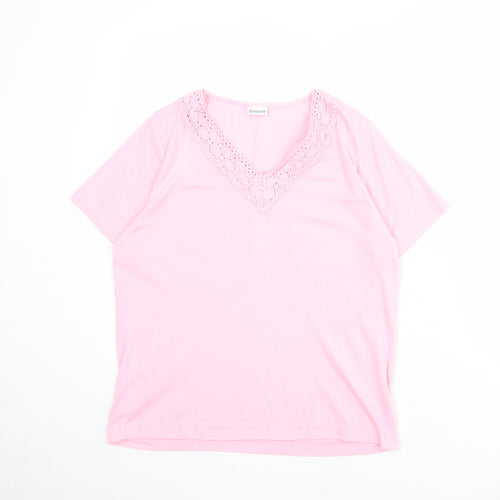 Damart Womens Pink Polyester Basic T-Shirt Size 14 V-Neck