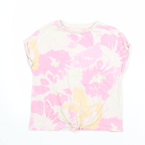 NEXT Girls Pink Floral 100% Cotton Basic T-Shirt Size 8 Years Crew Neck Pullover