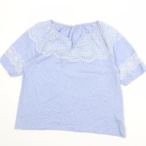 White Stuff Womens Blue 100% Cotton Basic Blouse Size 12 Round Neck - Broderie Anglaise