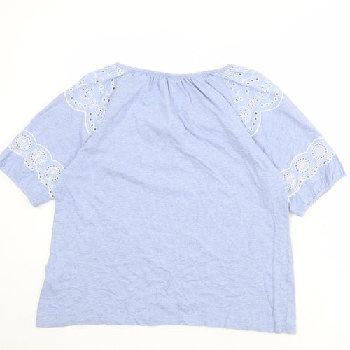 White Stuff Womens Blue 100% Cotton Basic Blouse Size 12 Round Neck - Broderie Anglaise