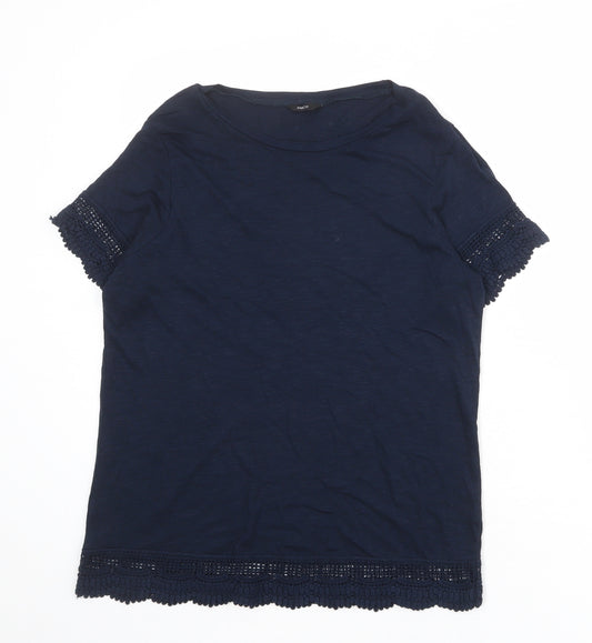 M&Co Womens Blue Cotton Basic T-Shirt Size 10 Round Neck