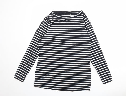 ASOS Womens Black Striped Polyester Basic T-Shirt Size 10 Round Neck