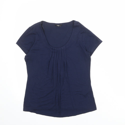 M&Co Womens Blue Viscose Basic T-Shirt Size 8 Scoop Neck
