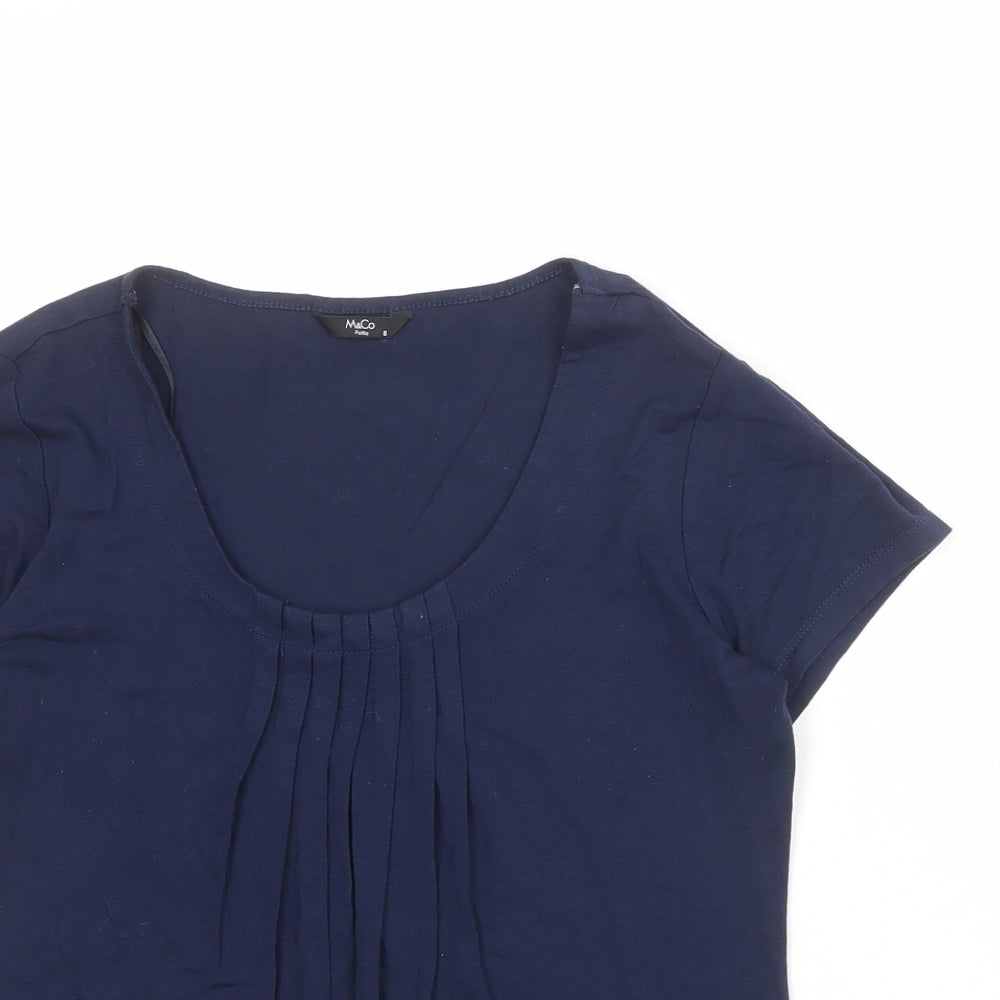 M&Co Womens Blue Viscose Basic T-Shirt Size 8 Scoop Neck