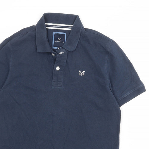 Crew Clothing Mens Blue 100% Cotton Polo Size M Collared Button