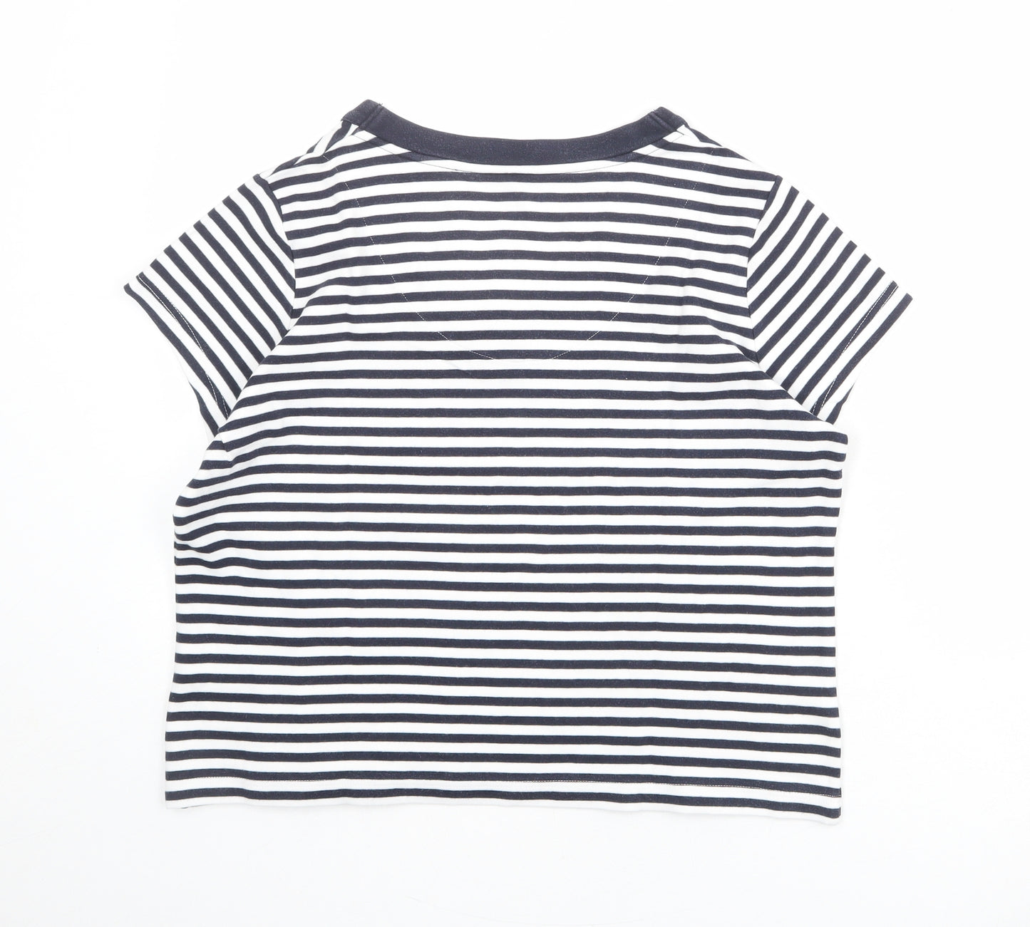 DASH Womens Blue Striped Cotton Basic T-Shirt Size 16 V-Neck
