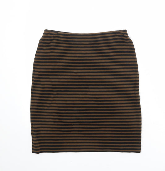 Marks and Spencer Womens Brown Striped Viscose Bandage Skirt Size 14