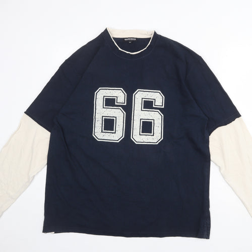Mainstream Mens Blue Cotton T-Shirt Size M Round Neck - 66