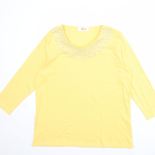 Afibel Womens Yellow 100% Cotton Basic Blouse Size 14 Round Neck