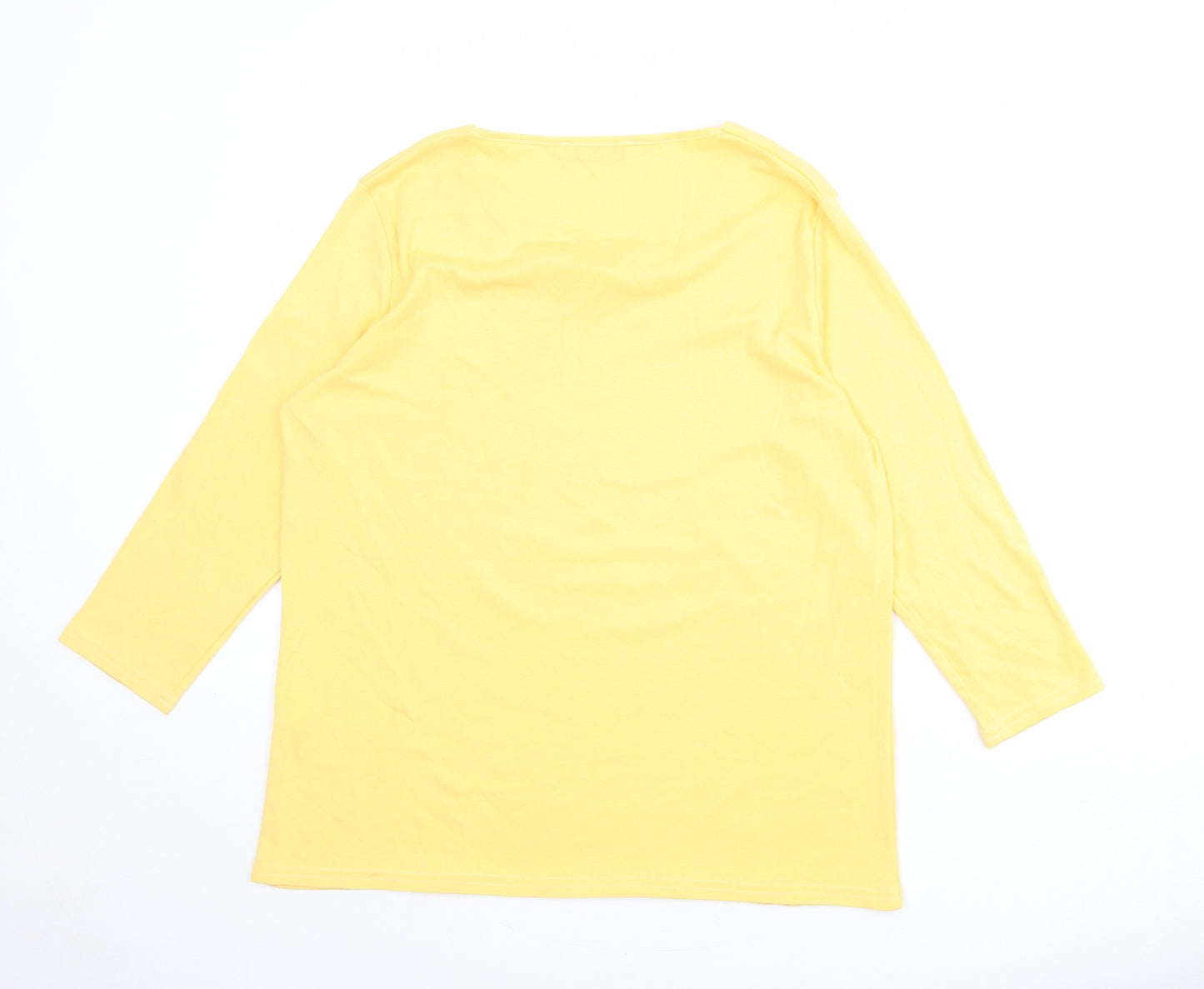 Afibel Womens Yellow 100% Cotton Basic Blouse Size 14 Round Neck