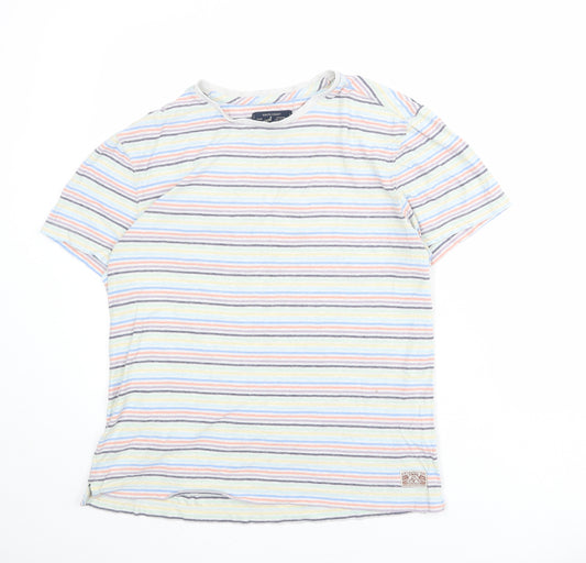 Criminal Mens Multicoloured Striped Cotton T-Shirt Size M Round Neck