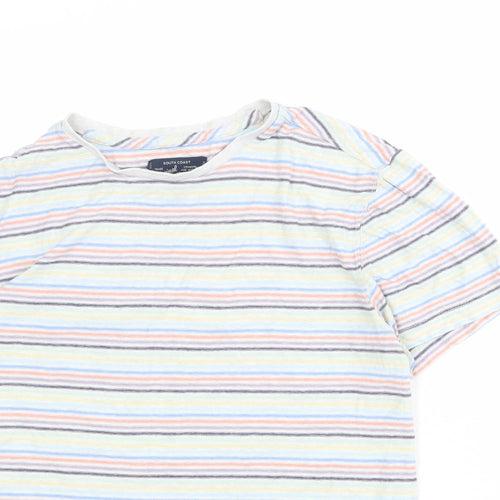 Criminal Mens Multicoloured Striped Cotton T-Shirt Size M Round Neck