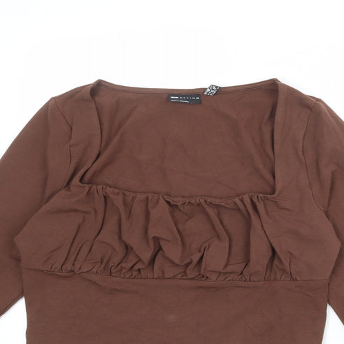 ASOS Womens Brown Cotton Cropped Blouse Size 14 Square Neck