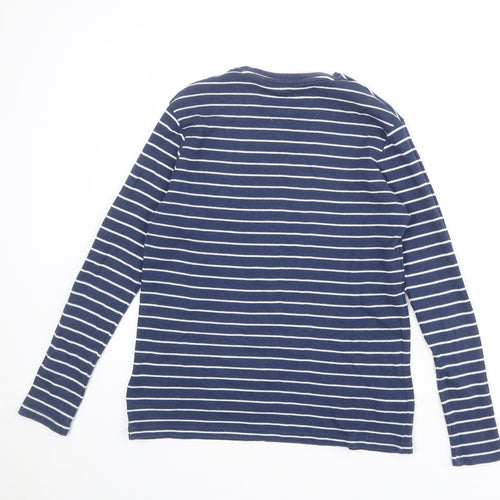 Marks and Spencer Boys Blue Striped Cotton Basic T-Shirt Size 14-15 Years Round Neck Pullover