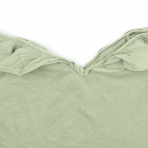 Zara Womens Green 100% Cotton Basic Tank Size M V-Neck
