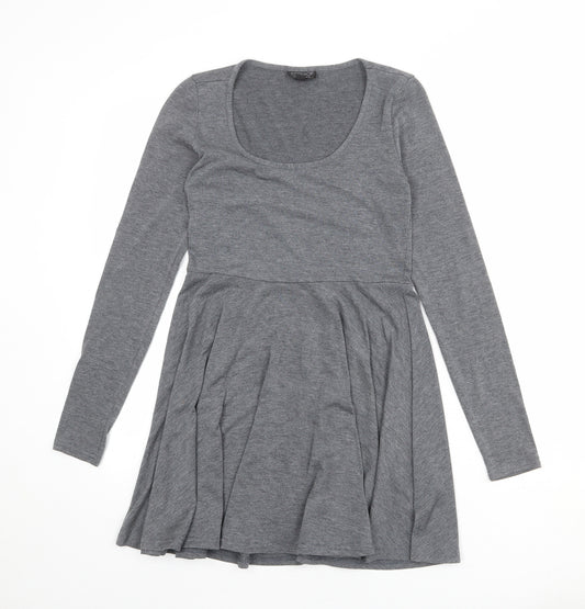 Topshop Womens Grey Polyester T-Shirt Dress Size 10 Round Neck Pullover