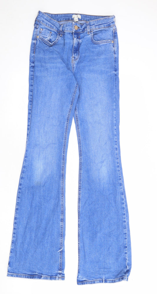 River Island Womens Blue Cotton Flared Jeans Size 12 L34 in Regular Zip