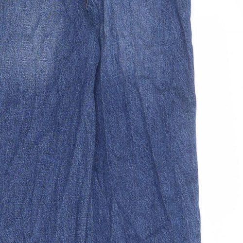 Marks and Spencer Womens Blue Cotton Wide-Leg Jeans Size 8 L32 in Regular Zip - Side Stripe Detail