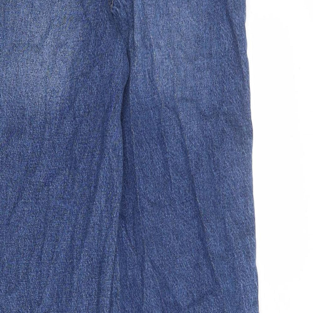 Marks and Spencer Womens Blue Cotton Wide-Leg Jeans Size 8 L32 in Regular Zip - Side Stripe Detail