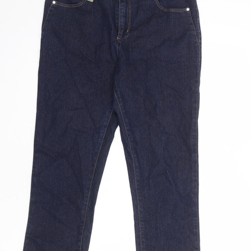 Per Una Womens Blue Cotton Straight Jeans Size 12 L23 in Regular Zip