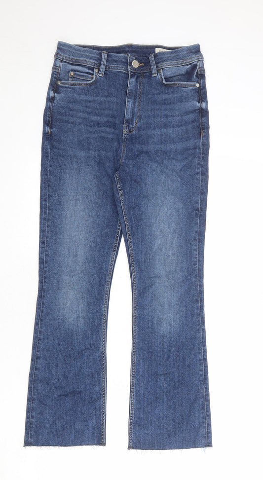 Marks and Spencer Womens Blue Cotton Bootcut Jeans Size 10 L26 in Regular Zip