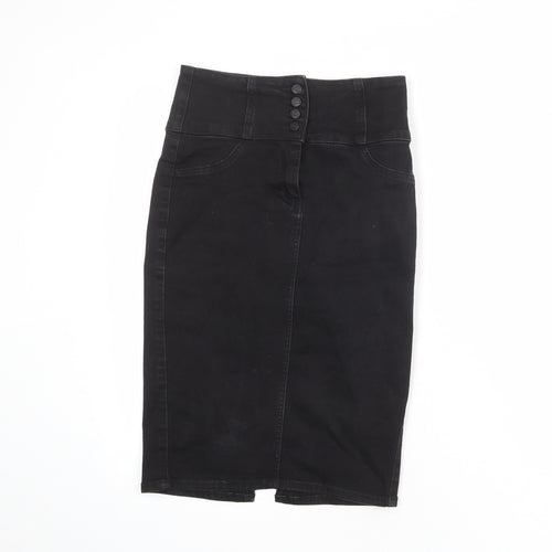 NEXT Womens Black Cotton Straight & Pencil Skirt Size 6 Zip