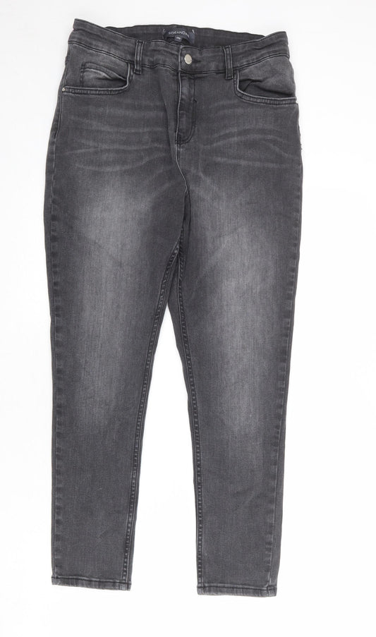SOSANDAR Womens Grey Cotton Skinny Jeans Size 14 L27 in Regular Zip