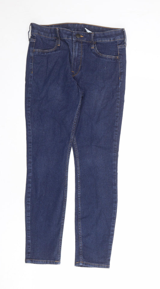 H&M Womens Blue Cotton Skinny Jeans Size 10 L25 in Regular Zip
