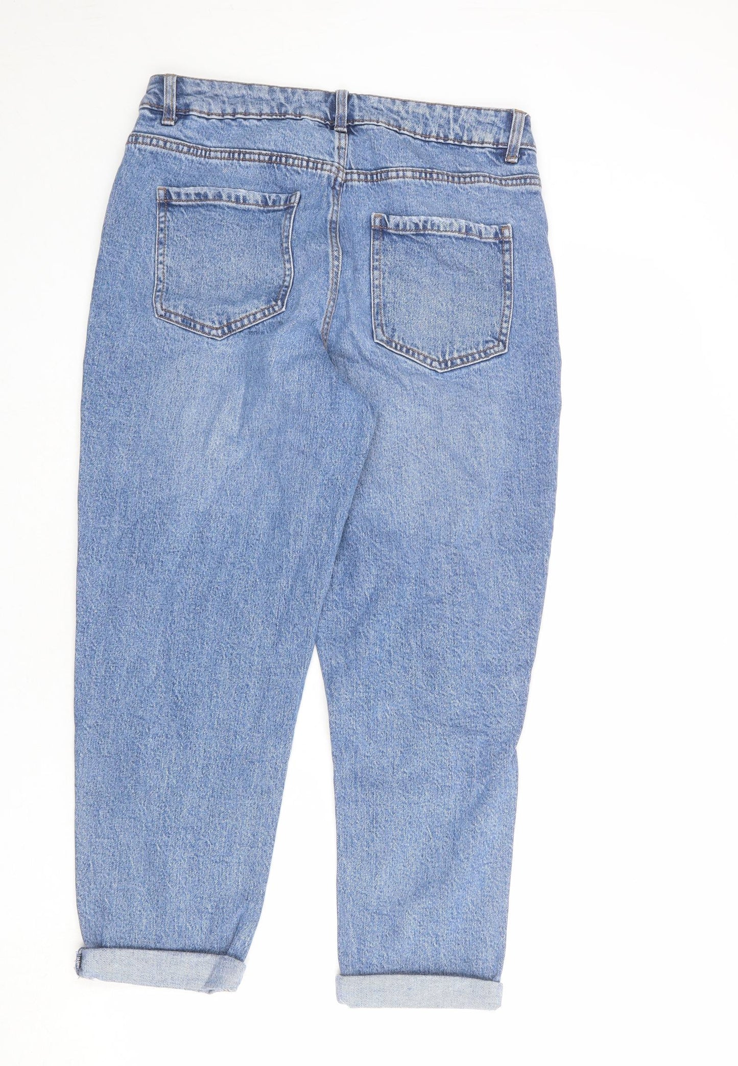 New Look Womens Blue Cotton Boyfriend Jeans Size 12 L25 in Regular Zip