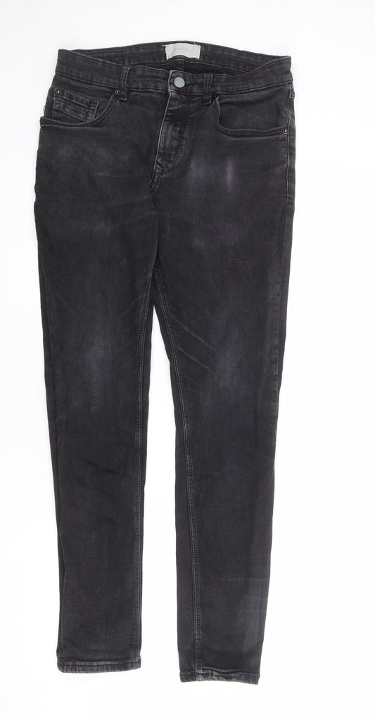 Pull&Bear Mens Grey Cotton Skinny Jeans Size 32 in L30 in Regular Zip
